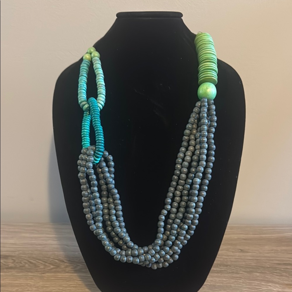 Vibrant Green and Blue Multi-Strand Necklace